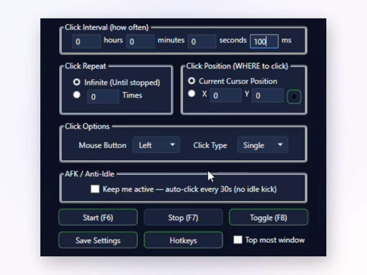 Auto Clicker Open window